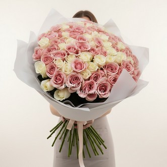 101 розовая и белая роза (Premium)